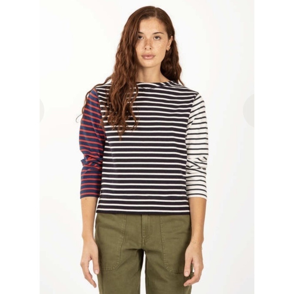 Alex Mill Lakeside Mixed Stripe Tee Top Pullover Navy White Medium
